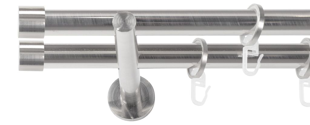 SN Deco Gardinenstange Brest, 19 mm, 2-läufig, Stahl, Komplett-Set mit Ringen, Auflageträger, 360 cm, edelstahl optik