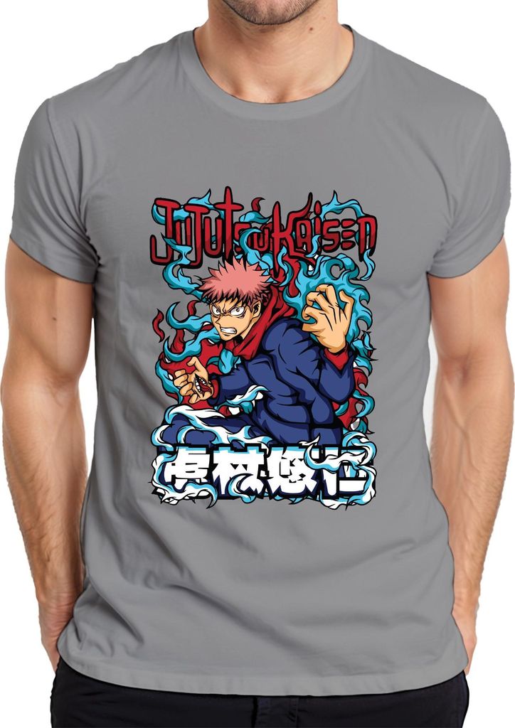 Jujutsu Kaisen Yuji Itadori Anime Manga Fan Geschenk Action Herren T-Shirt, Grau, M