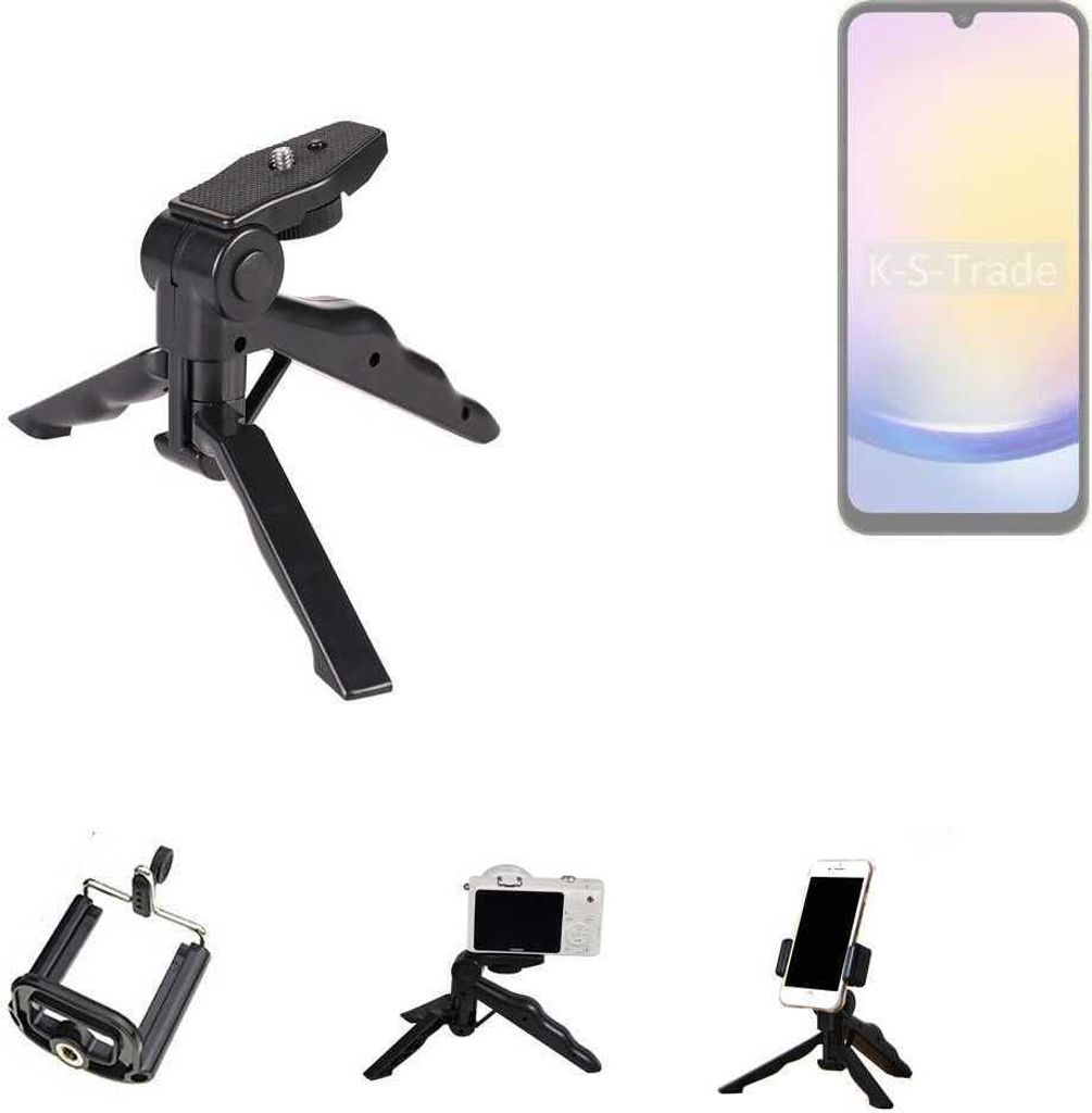 K-S-Trade Stativ Tisch-Ständer Dreibein Handy-Stativ Ständer kompatibel mit Samsung Galaxy A25 5G Mini-Stativ Smartphone Tripod Handy-Stativ aus
