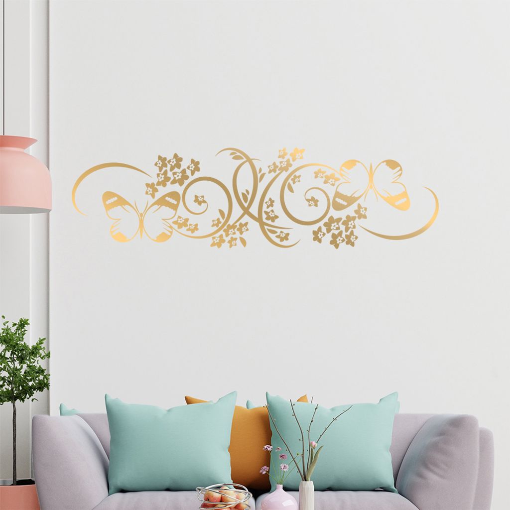 Falter Schmetterling Ranke Wandtattoo in 6 Größen - Wandaufkleber Wall Sticker - Dekoration, Küche, Wohnzimmer, Schlafzimmer, Badezimmer