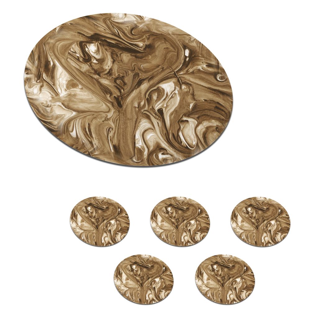 KitchenYeah Glasuntersetzer Rund 6er Set Braun - Marmor - Farbe - Muster 10x10 cm Untersetzer für Gläser - Getränkeuntersetzer - Tischplattens...