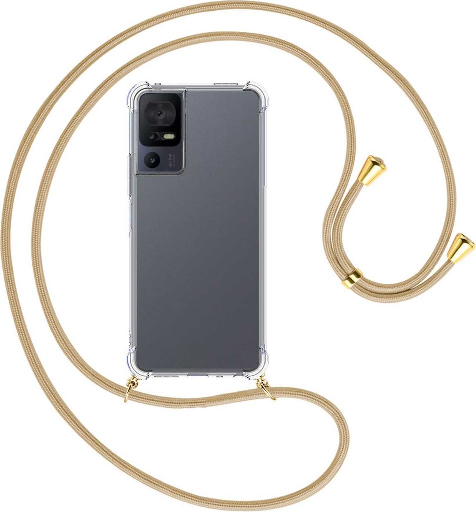 Handykette Backcover-Schutzhülle mit Band (Metall goldfarben) für TCL 40 SE (6.75'') - caramel
