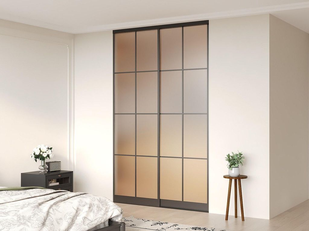 Schiebetüren für einen Stahlschrank – Schwarz und mattes Hartglas – B 250 x T 130 cm – ALEPA