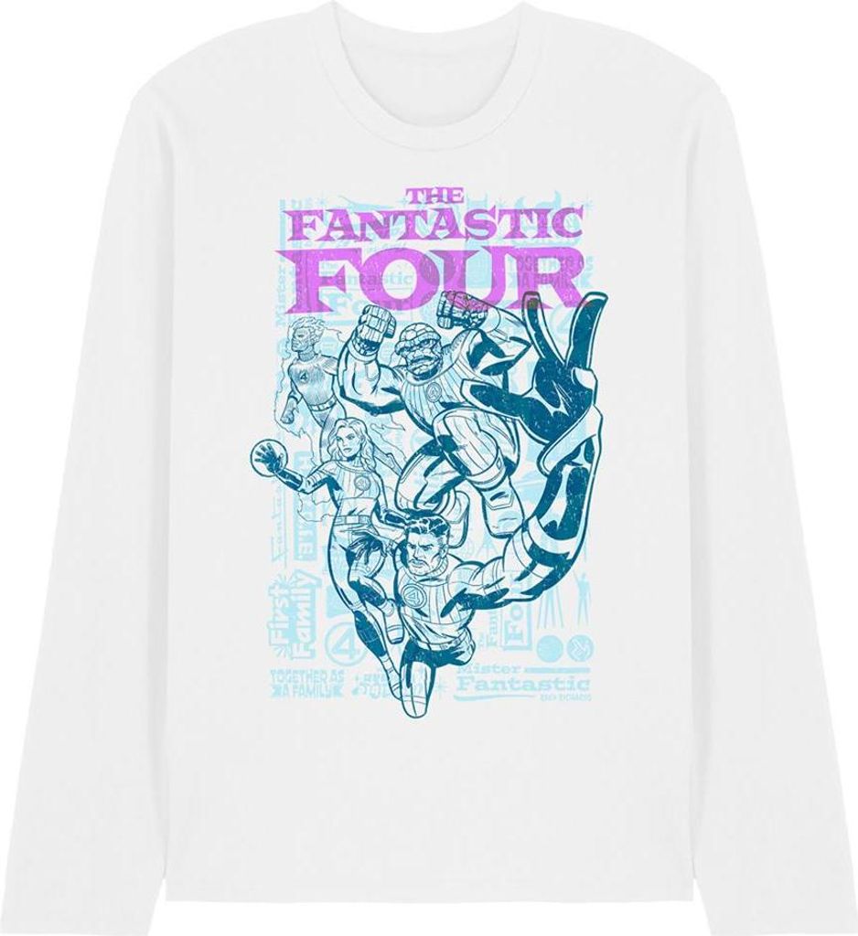 Fantastic Four - "Heroic First Family" T-Shirt für Herren/Damen Uni, Langärmlig TV20570 (XXL) (Weiß)