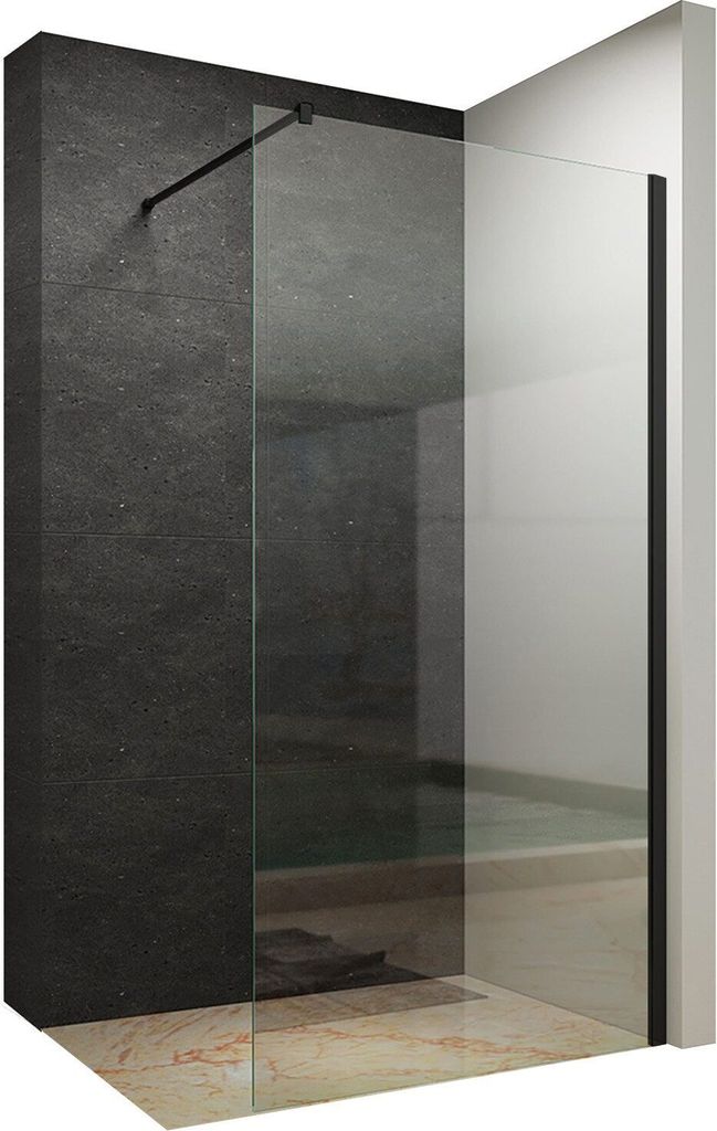 Walkin Dusche Duschabtrennung schwarz 120x200 cm Begehbare Duschwand Glas bodengleich Glasduschwand Glastrennwand barrierefrei Sicherheitsglas 10 m...