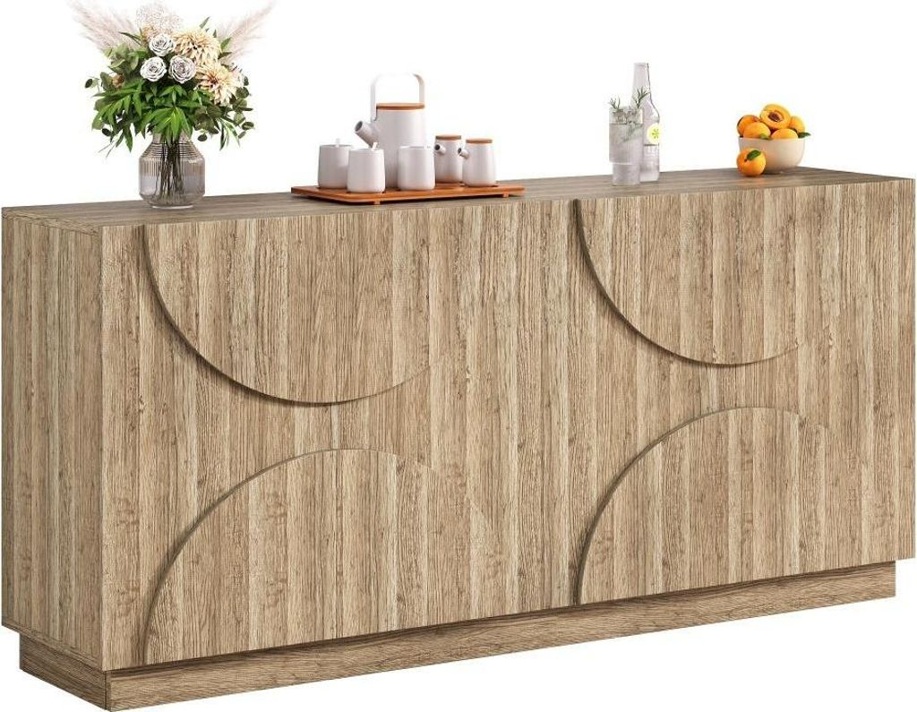 AIORBER Sideboard mit Regalen, Sideboard mit Rebounder, natürliche Holzmaserung