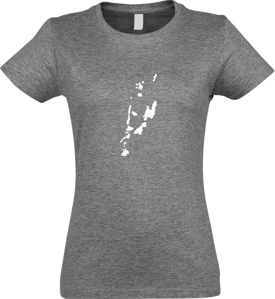 Kiwistar - T-Shirt tailliert - Damen - Graumeliert - Vanuatu Umriss Kontur - mit Motiv Bedruckt - Funshirt Design - Sport - Freizeit - Damen - M