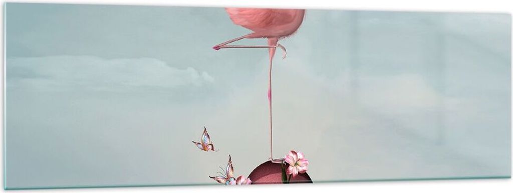 Bilder auf glas - Flamingo Blume Grafik Illustration - 160x50cm - Glasbilder - Wandbilder - Kunstdruck - Wanddekoration aus Glas - Glas Bilder - Wa...