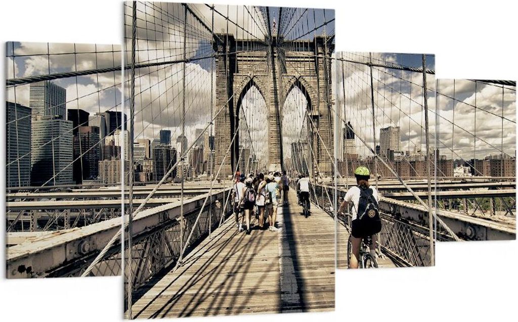 Bild auf Leinwand - Leinwandbild - Amerika brooklyn brücke bau - 160x90cm - Wand Bild - Wanddeko - Leinwanddruck - Bilder - Kunstdruck - Wanddekor...