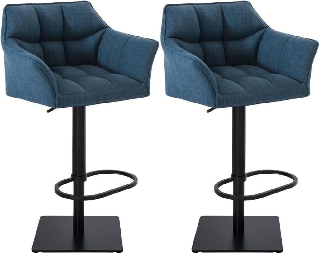 Set aus 2 verstellbaren Barhockern – Hochhocker – Extra Sitzkomfort | Grundfarbe: Schwarz | Farbe: blau