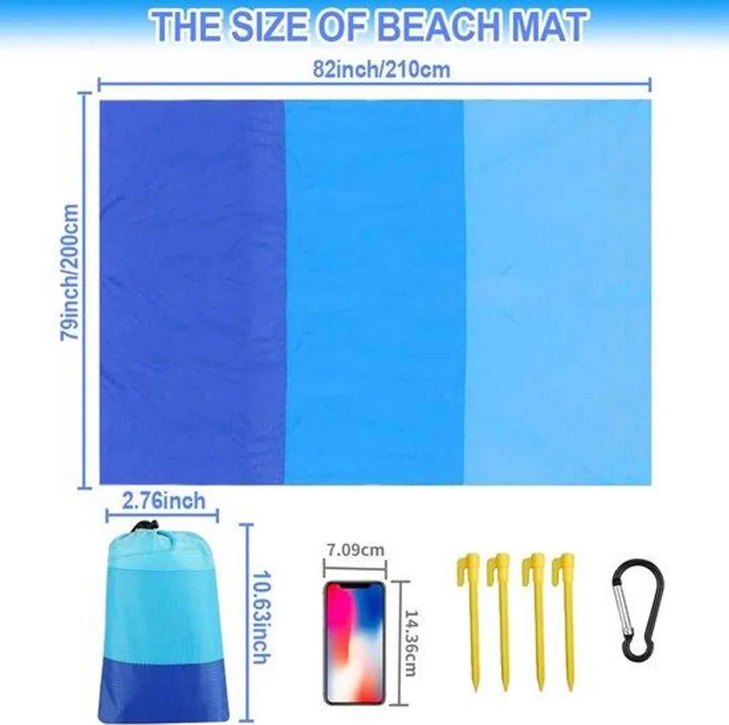 Natte de plage anti-sable indéchirable avec piquets d'ancrage solides