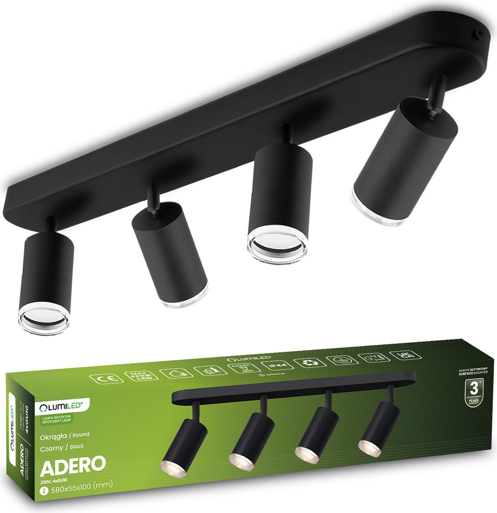 LED Spot plafonnier 4x GU10 IP44 ADERO Noir Lumiled Image du produit 