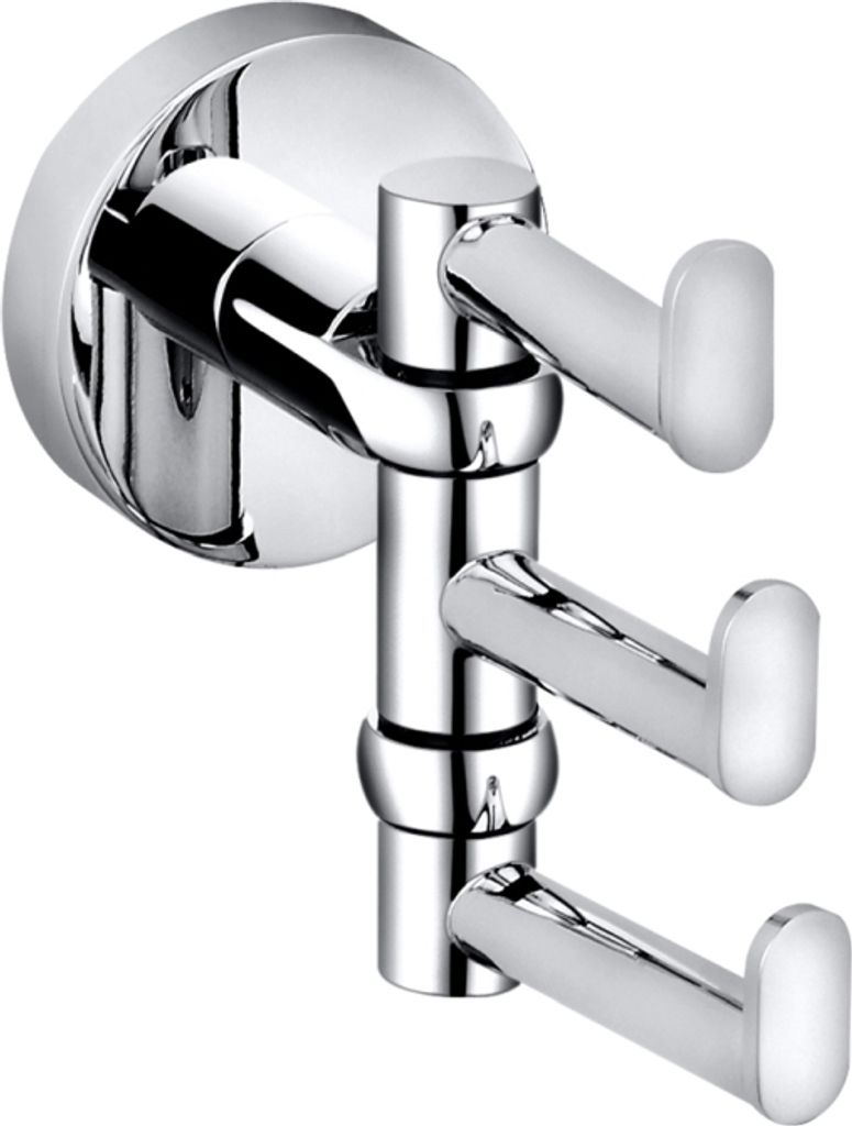 BOMEGA Dreifachhaken drehbar Messing Chrom poliert 55x85x95 mm für Bad & Küche >> zum Bohren oder Kleben