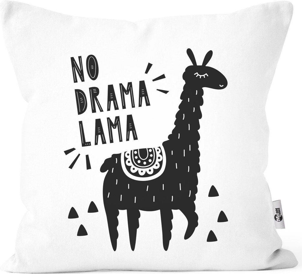 Kissen-Bezug mit Spruch No Drama Lama Motiv Print Tier Kissen-Hülle Deko-Kissen Baumwolle MoonWorks weiß unisize