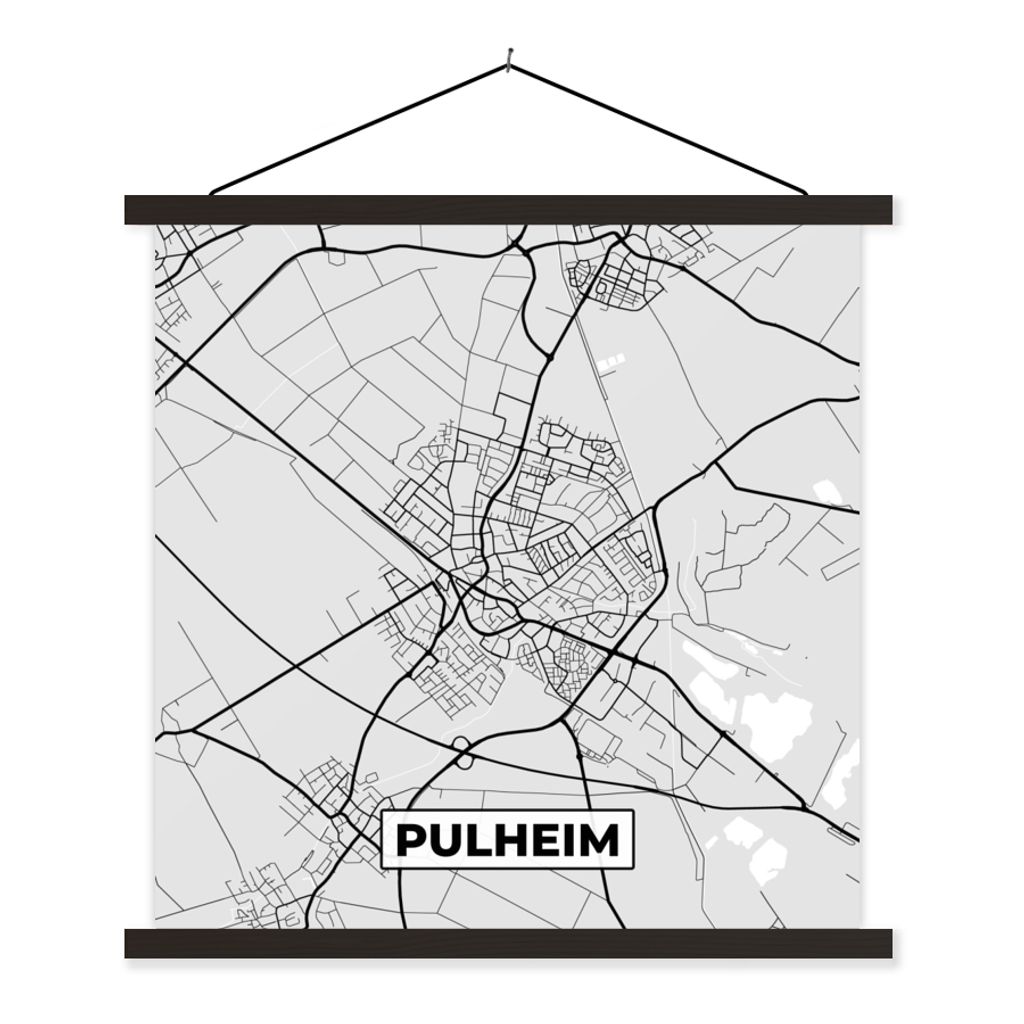 MuchoWow Textilposter Stadtplan - Deutschlandkarte - Pulheim 120x120 cm mit schwarzem Rahmen - Aufhängungsset