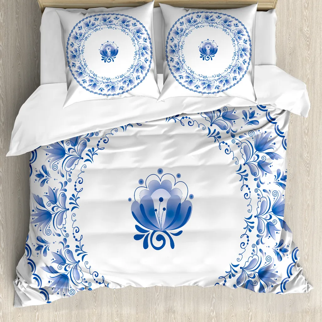 Copripiumino Mandala Blu e Bianco ABAKUHAUS 155x220cm Antiacaro