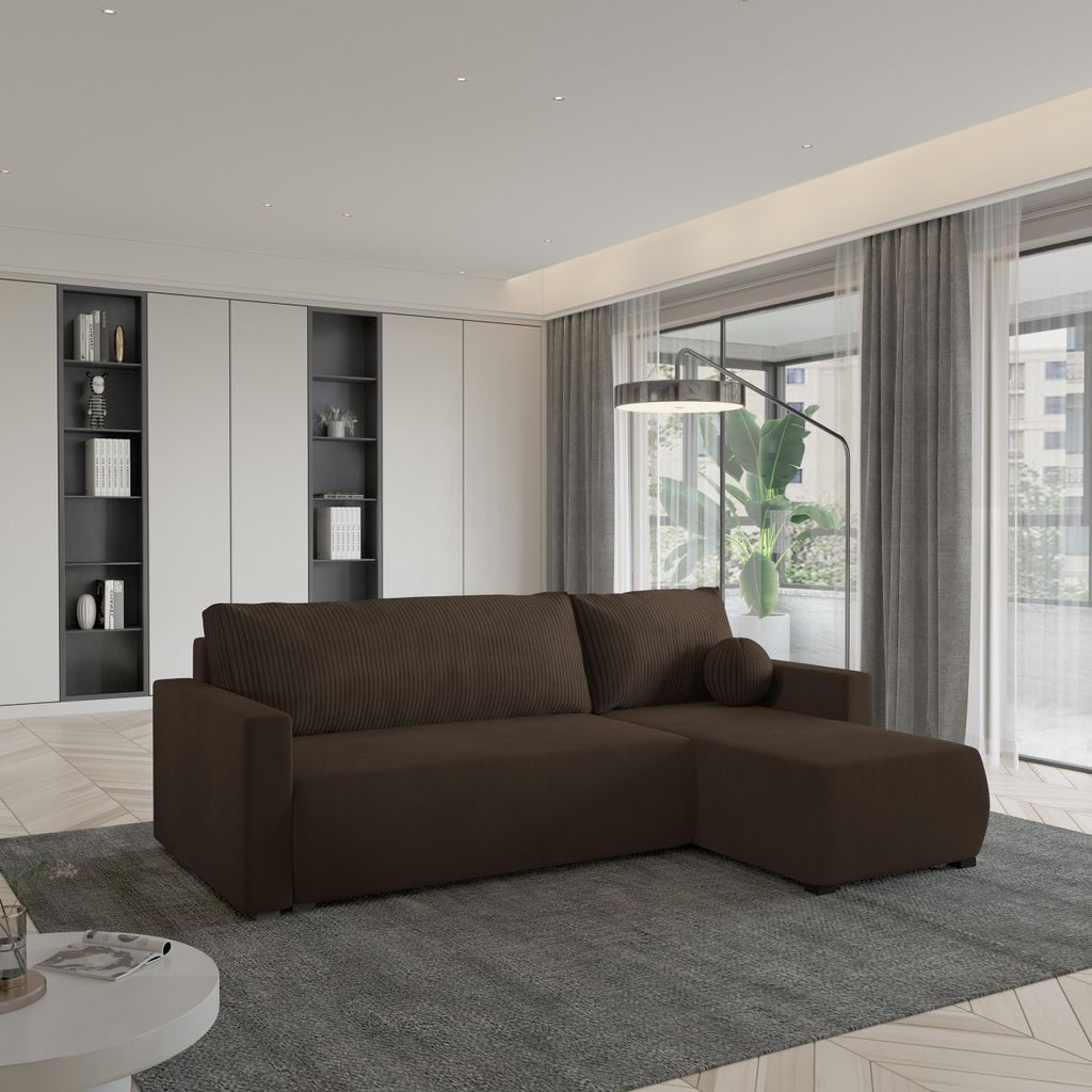 Masseno Ecksofa SORGE mit Schlaffunktion L-Form, Sofa mit Bettkasten, Wohnzimmersofa, Couch, Soffa, Bettsofa, Couchgarnitur- Braun, POSO 06 + KRONO...