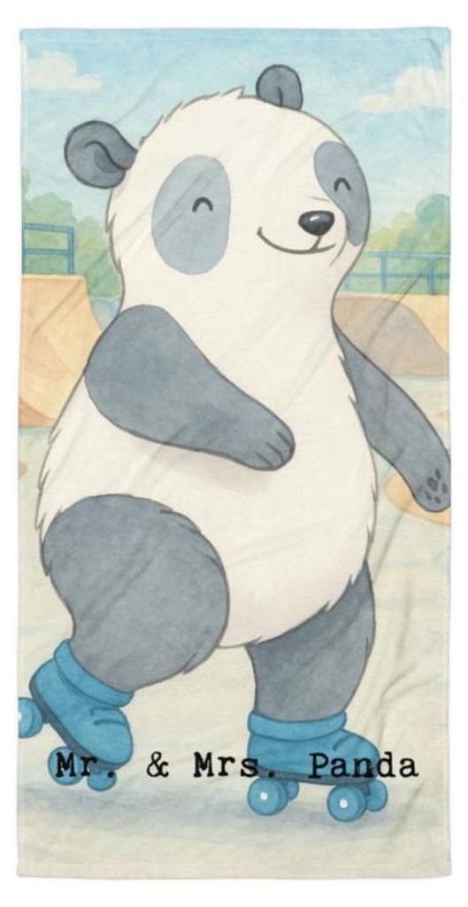 Mr. & Mrs. Panda Strandtuch Panda Inliner fahren Design - Weiß - Geschenk, Großes Badehandtuch, Duschtuch, Strandlaken, Inlinern, Rollschuh, Hand...