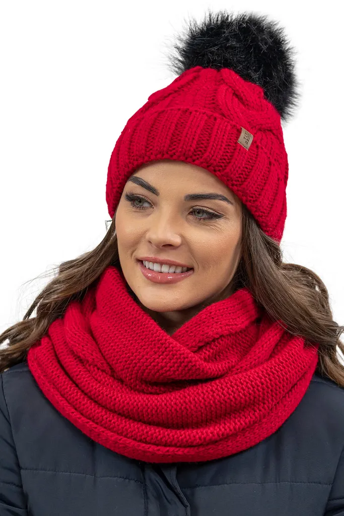 Set Bonnet et Tour de Cou Rouge Vivisence pour Femme Accessoire Hiver