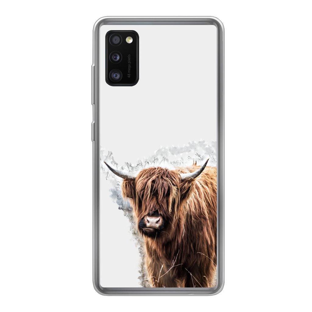 MuchoWow Handyhülle Schutzhülle Hülle für Samsung Galaxy A41 Schottischer Highlander - Farbe - Grau Silikon Softcase Handy Hülle - Mobiltelefon