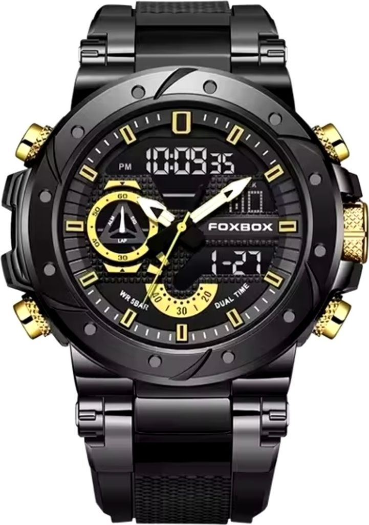 Uhr FOXBOX TE-34989 - Elegante Herrenuhr Schwarz/Gold KP34989