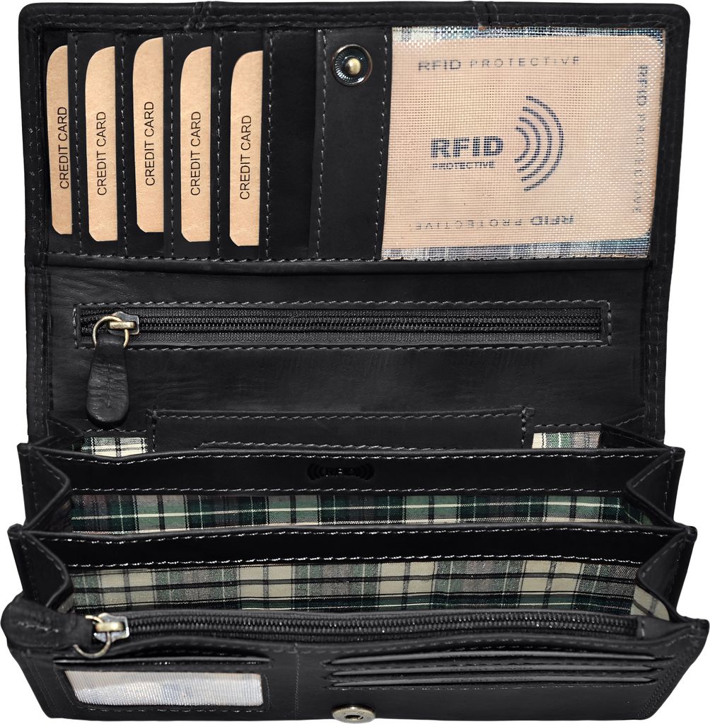 Benthill Portemonnaie Damen Leder - Hochwertige weiche Vintage EchtLeder Damen Geldbörse mit RFID Schutz - Grosse Damenbörse lang - Frauen Portmo...