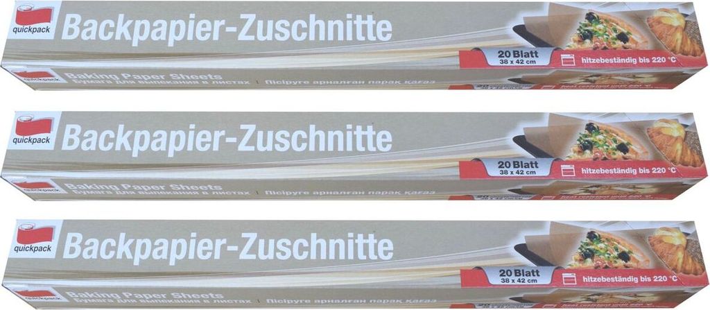 quickpack 3x Backpapier Zuschnitte 20 Bögen 38x42 cm bis 220°C