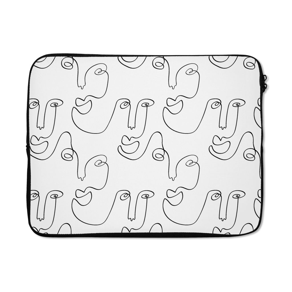 MuchoWow Laptop Hülle 17 Zoll Laptoptasche Strichzeichnungen - Gesicht - Muster - Zipper - Schutzabdeckung
