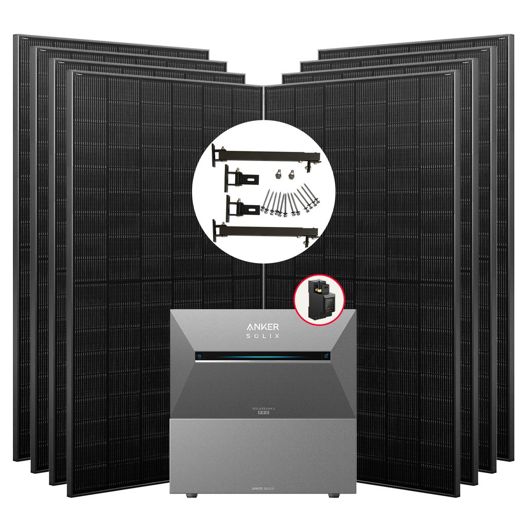 3640W Balkonkraftwerke Anker Solarbank E2700 3 Pro mit smart meter und 1 BP2700 Erweiterungsbatterie mit Halterung für Flachdach