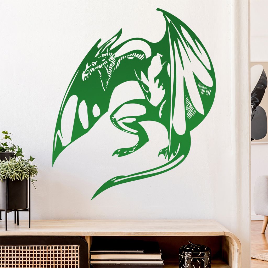 Drache im Flug Wandtattoo in 6 Größen - Wandaufkleber Wall Sticker - Dekoration, Küche, Wohnzimmer, Schlafzimmer, Badezimmer