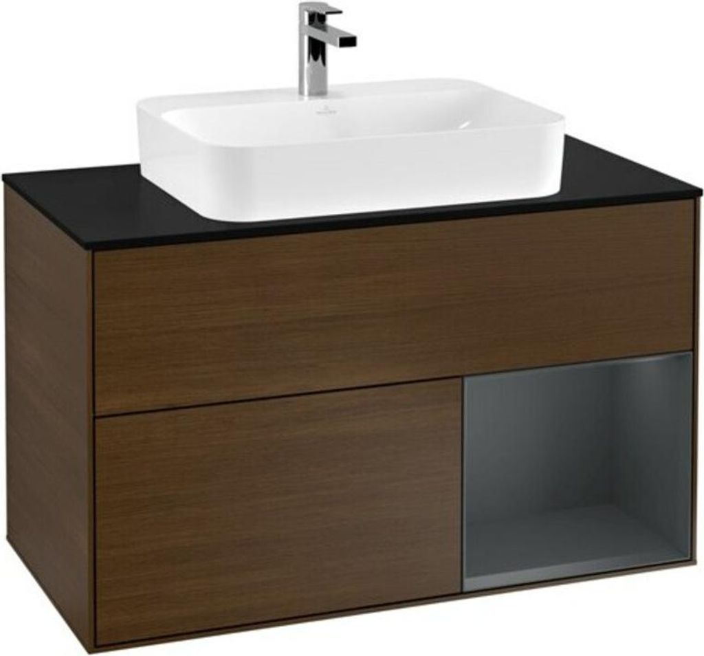 V&B Waschtischunterschrank Finion 100, Pl b m, Rg re md bl. m Lac, wal ven