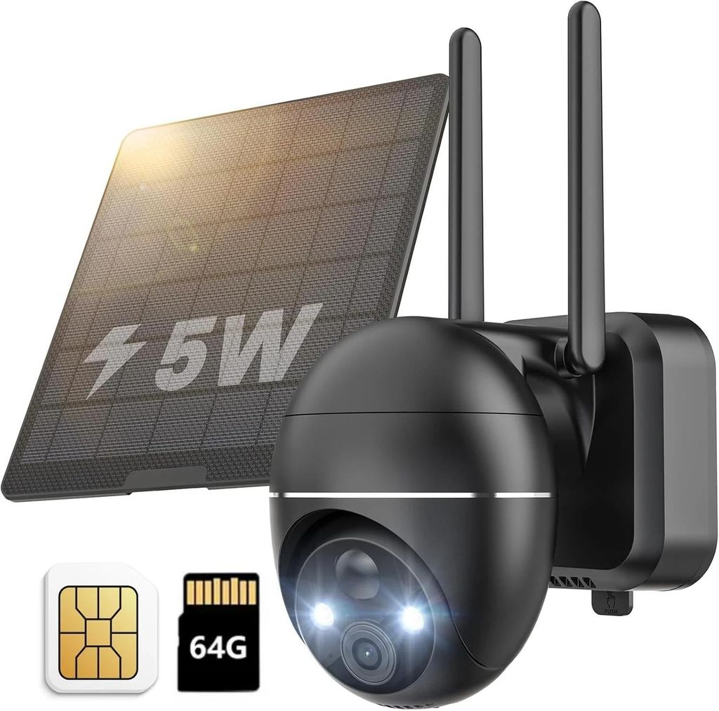 4G LTE LTEüberwachungskamera mit sim karte 2K outdoor Solar kamera 360° Kabellose Wasserdichte Außenkamera ohne WLAN PIR Erkennung, App-Steuerun...