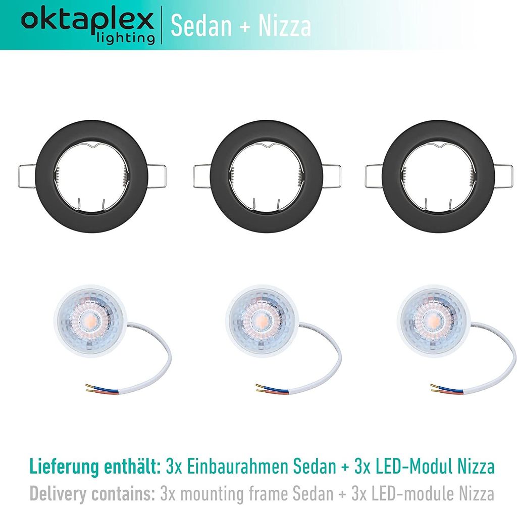 3er-Set LED Einbaustrahler Lyon, Dimmbar (20%/50%/100%), 4,8W, 3000K Warmweiß, Ø80mm Einbau