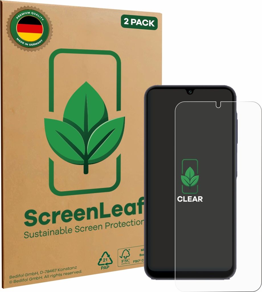 2x ScreenLeaf Schutzfolie für Samsung Galaxy A25 5G nachhaltiger Displayschutz Display Schutz Folie Klar Transparent