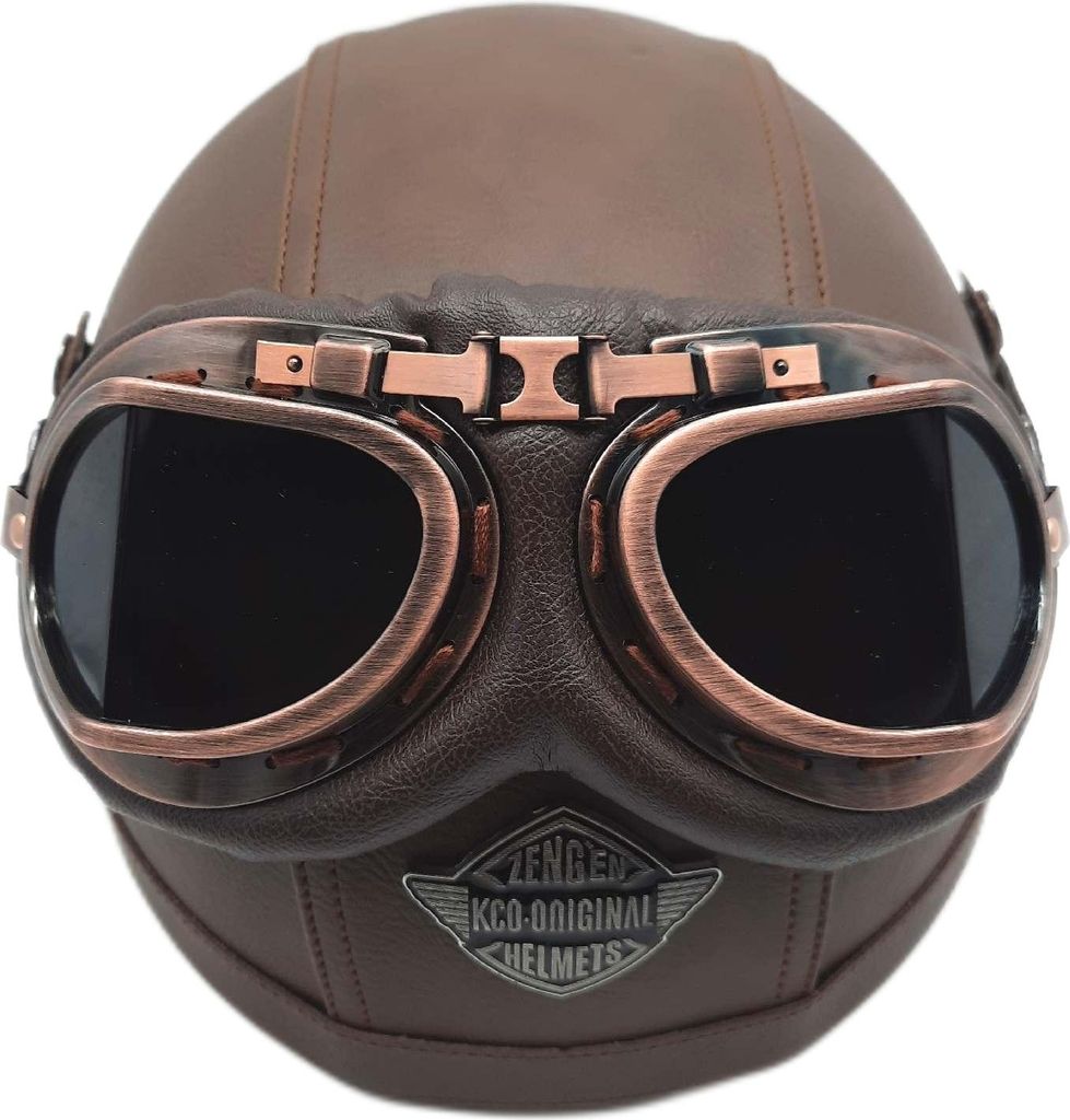 Motorradhelm Jethelme Lederhelm Vintage Mopedhelm Retro Helm Jethelme;Motorradkreuzer Rollerhelm europäisch Stil Braun M S 55 56cm