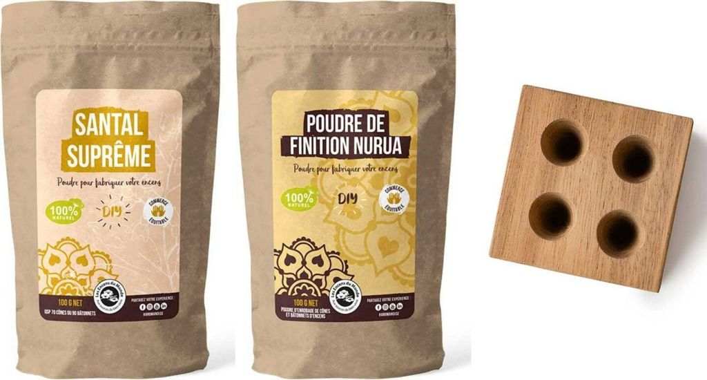 DIY Räucherstäbchen - Holzform für 4 Kegel + Sandelholz-Puder Supreme + Finishing-Puder