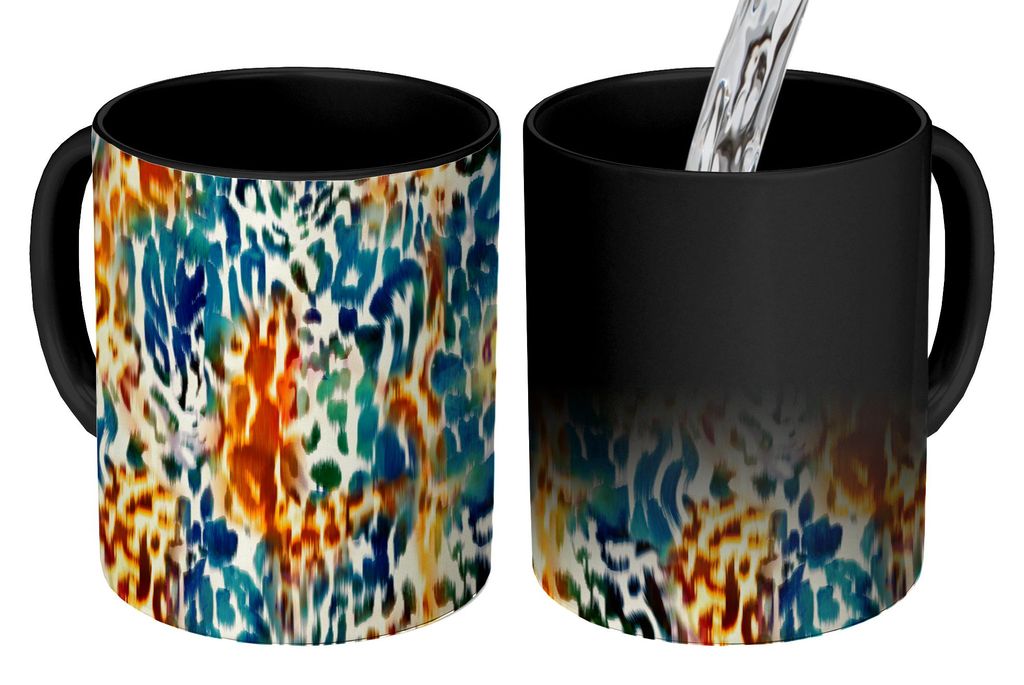 MuchoWow Zauber Tasse Zaubertasse Magic Orange - Blau - Tiermuster - Muster 350 ml Farbwechsel Becher Geschenk Geschenkidee - Magic-Tasse - Fotot...