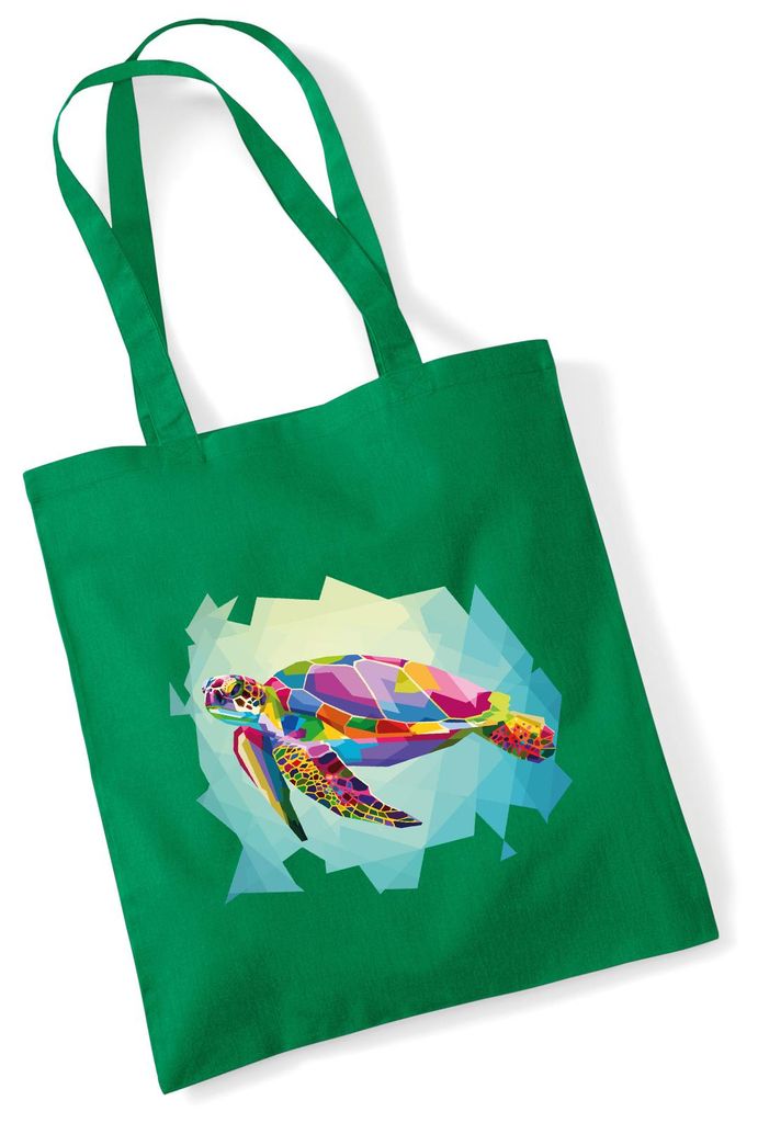 Huuraa Jutebeutel Wasserschildkröte Colorful 10 Liter Kelly Green Baumwolle Tasche Geschenkidee