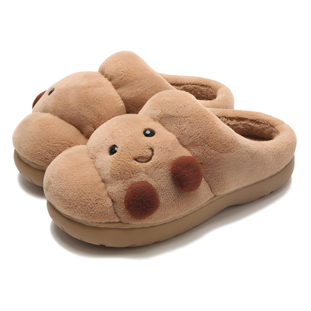 Hausschuhe Croissant – Kuschelige Hausschuhe mit süßem Croissant Motiv – Plüsch Hausschuhe