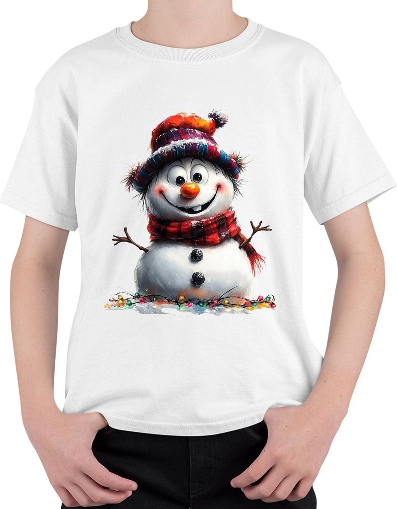 Schneemann Lustig Karottennase Schal Lichterkette Weihnachten Uni Kinder T-Shirt, Weiß, 116