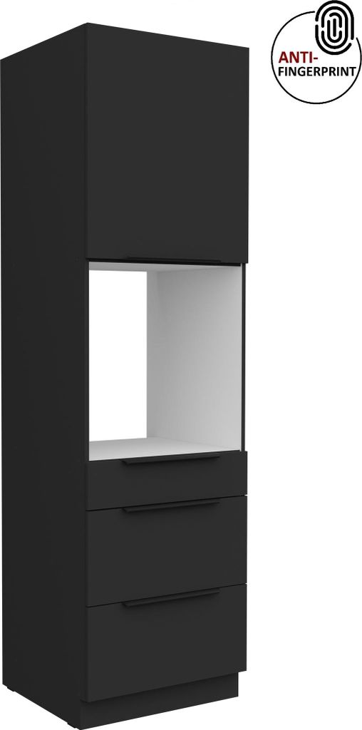 Küchen Hochschrank 60 cm Küche ARIA Schwarz ultra matt + Schwarz matt, hochwertige Fronten mit Anti Fingerprint Beschichtung, Soft-Close Küchenz...