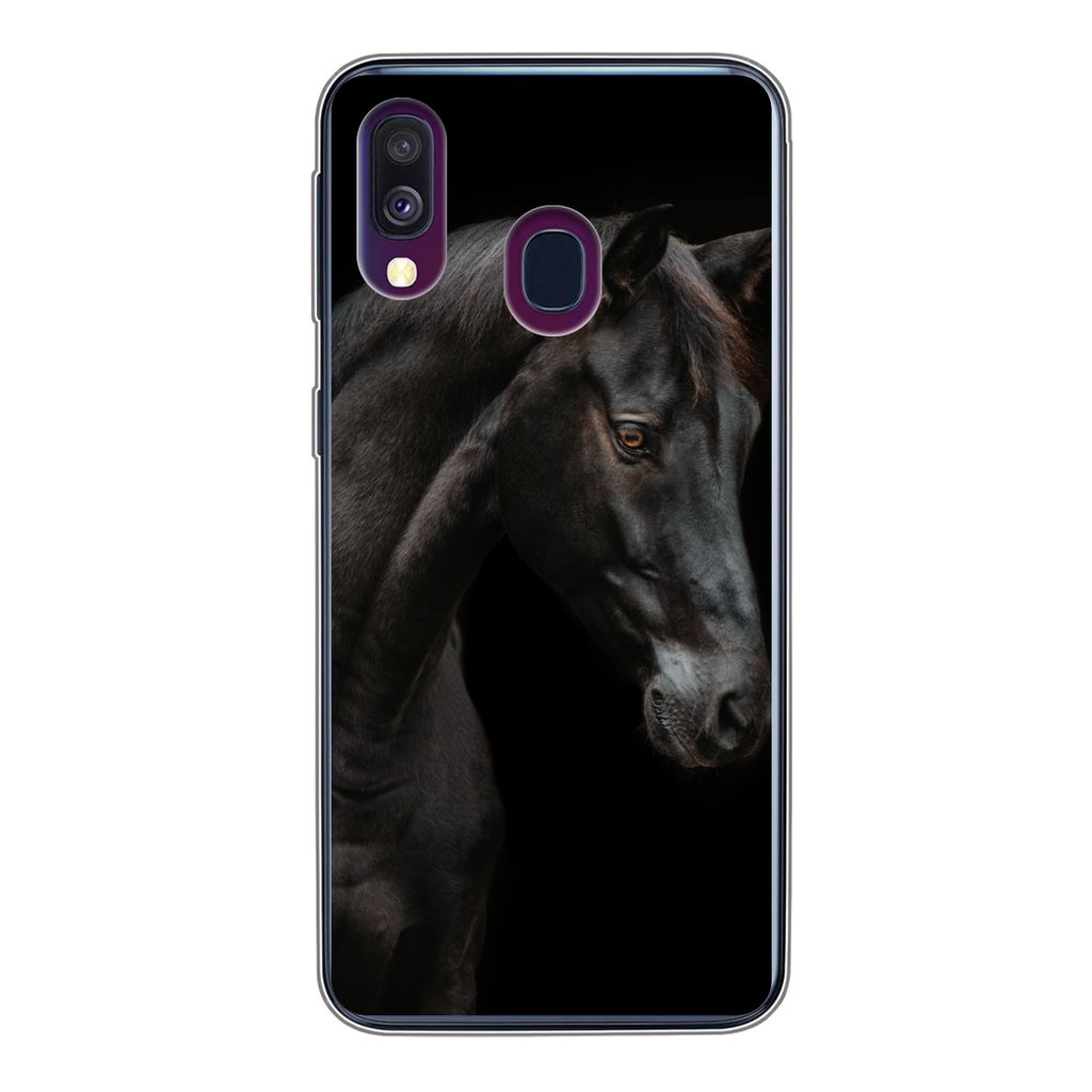 MuchoWow Handyhülle Schutzhülle Hülle für Samsung Galaxy A40 Pferd - Tier - Schwarz Silikon Softcase Handy Hülle - Handy-Tasche