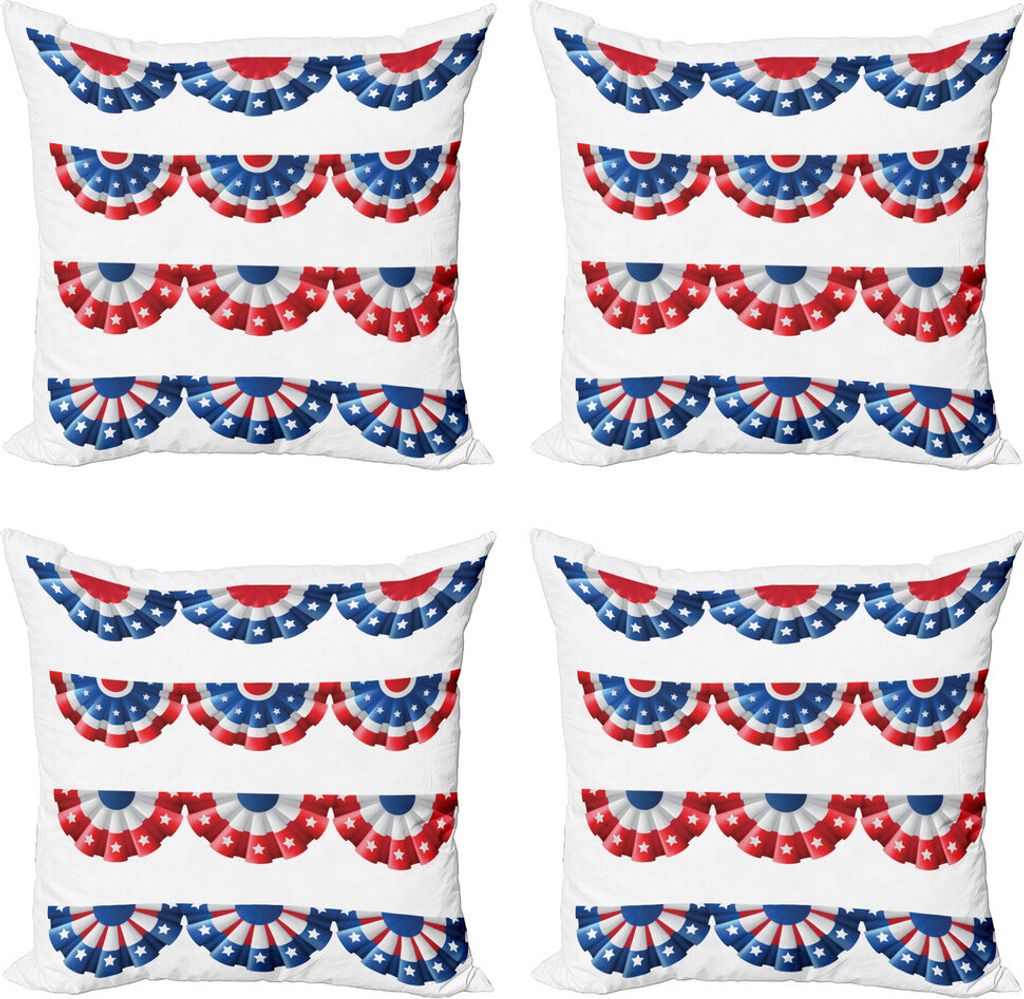 ABAKUHAUS Amerikanische Flagge Kissenbezug Set (4 Stück), Band-Muster, Moderner Doppelseitiger Digitaldruck, 50 cm x 50 cm, Blau Rot