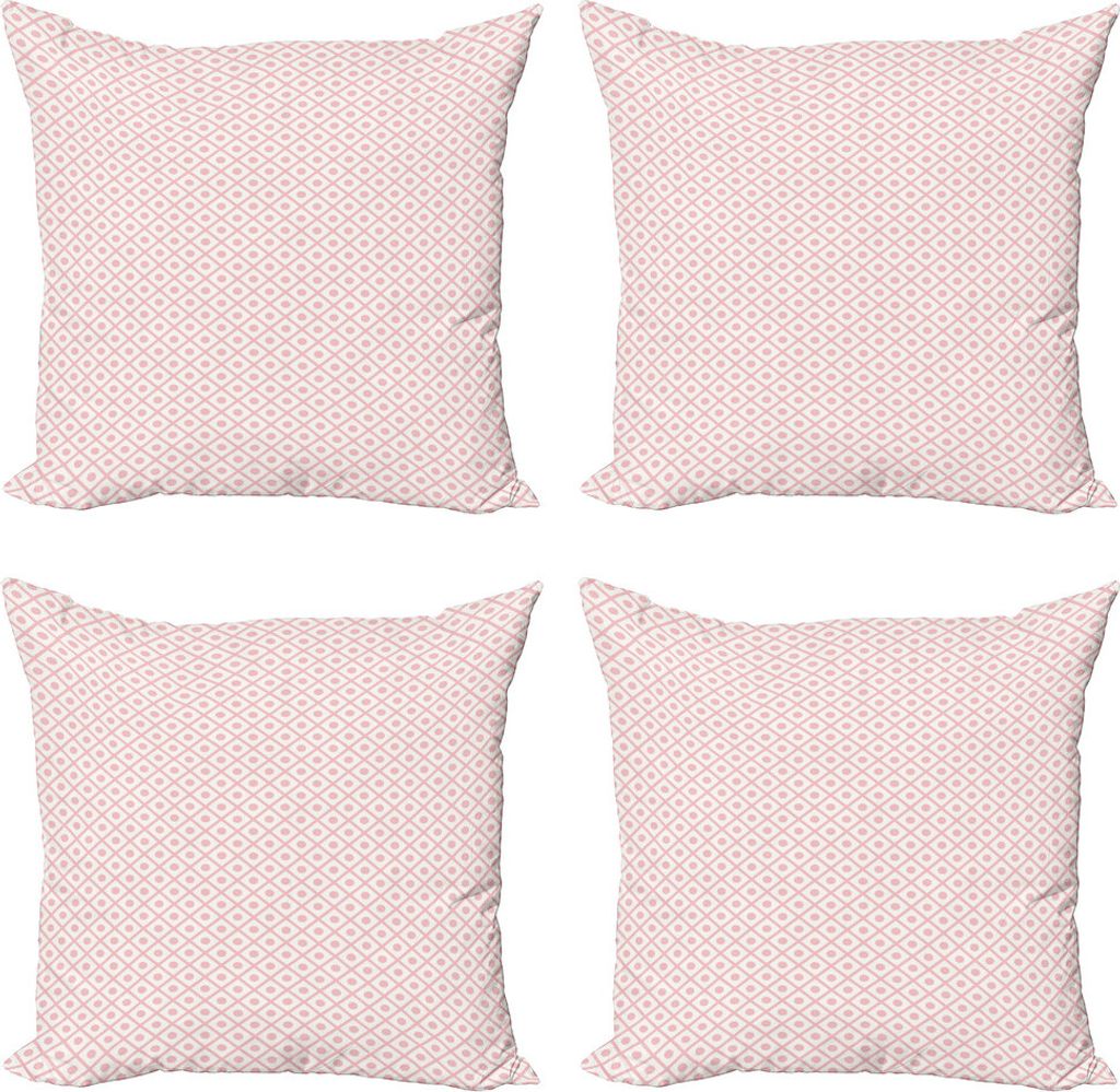 ABAKUHAUS Retro Kissenbezug Set (4 Stück), Squares Tupfen, Moderner Doppelseitiger Digitaldruck, 60 cm x 60 cm, Baby-Rosa-Weiß