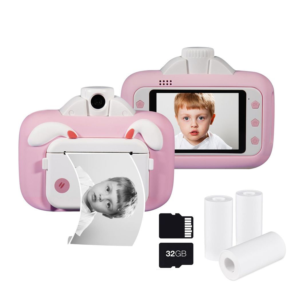 Bisofice Kinderkamera Kinder 1080P Digitalkamera Thermodruck 3,5 Zoll IPS-Bildschirm 180¡ã drehbar 4K-Objektiv Foto Selfie 1080P Video Autofokus ...