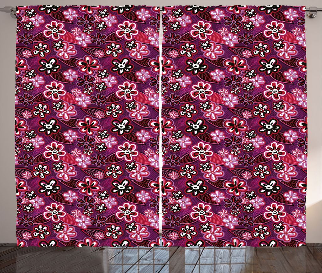 ABAKUHAUS Ombre Rustikaler Gardine, Modernes Blumenblatt Natur, Schlafzimmer Kräuselband Vorhang mit Schlaufen und Haken, 280 x 175 cm, Weiß Lila