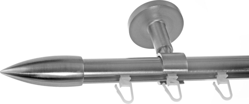 Innenlauf Gardinenstange Edelstahl look, Durchmesser 20mm, Deckenträger D30, 1-läufig, Länge 600, Endkappe E82