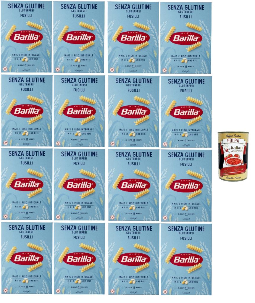 Barilla Glutenfrei Fusilli – 16 x 400 g (6,4 kg) | Spiralnudeln aus Mais & Vollkornreis, al dente in 11 Min., vegan & glutenfrei – ideal für T...