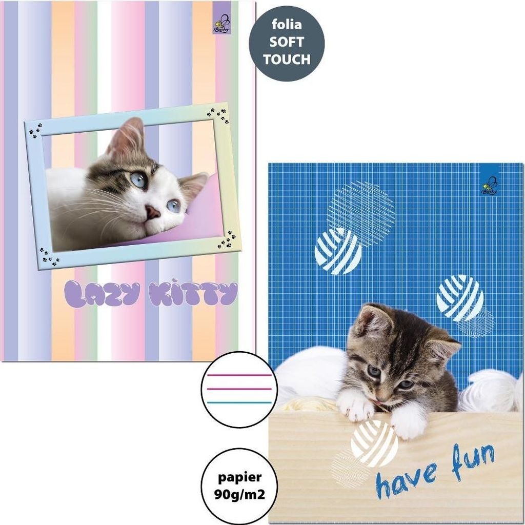 Zeszyt A4 32 kartki 3-linie kolorowe 90g/m2 Bee-bee Cats 6 sztuk