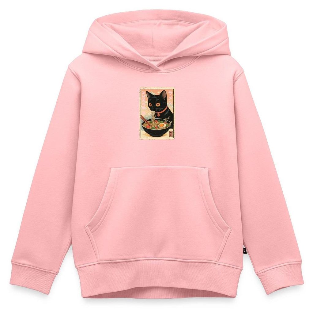 Spreadshirt Ramen Katze | Schwarze Katze Mit Nudelsuppe Kinder Premium Hoodie, 146/152 (10 Jahre), Rosa